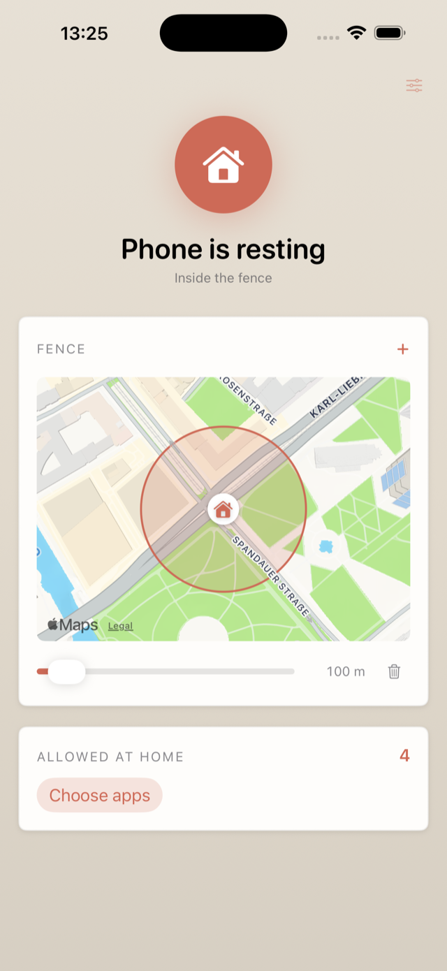 heim showing 'Phone is resting' inside the quiet zone